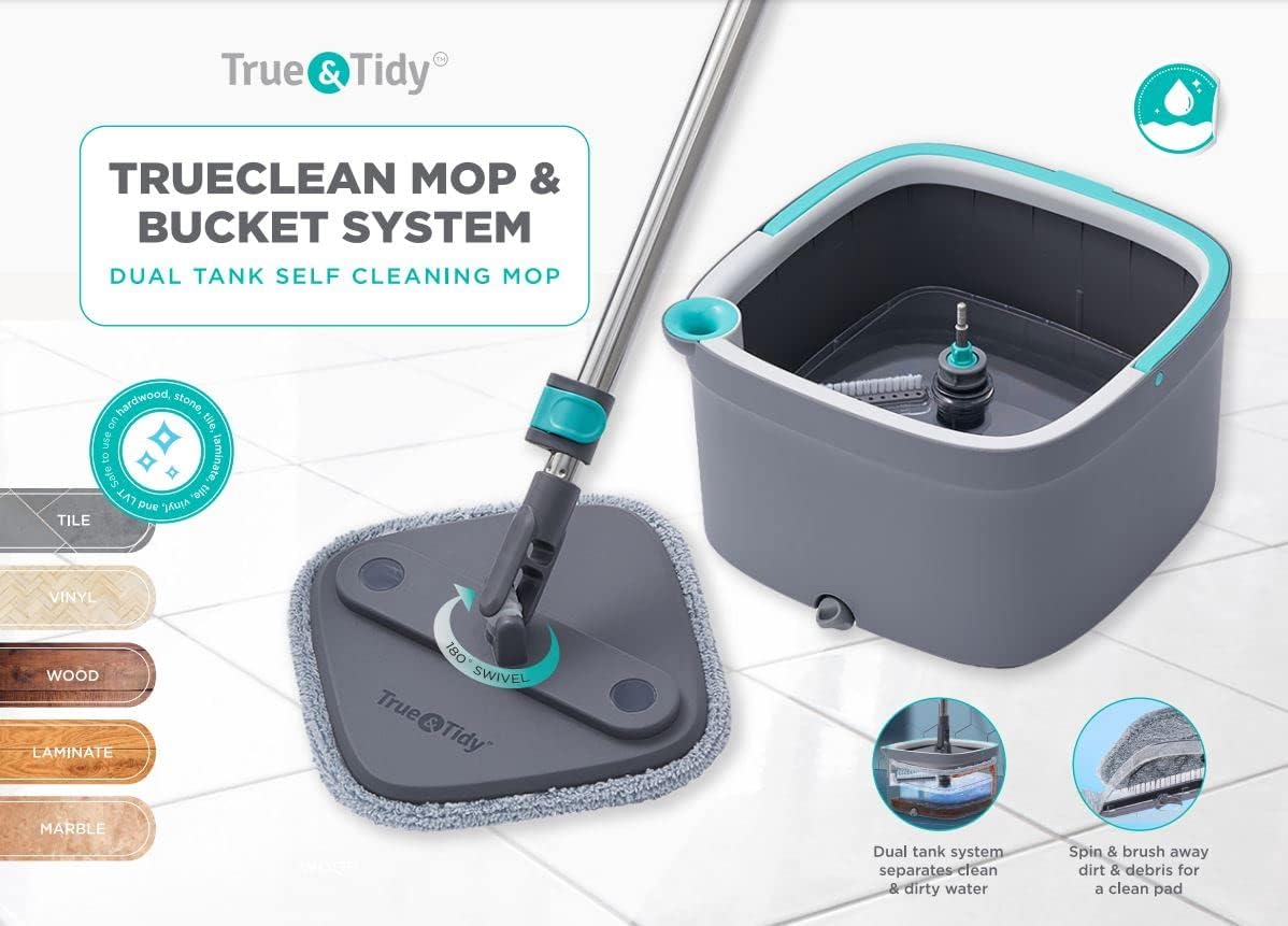 Mop and Bucket, Spin Mop, Dual Compartment Mop Bucket, Cleaning Mop -2 Machine Washable Mop Pads Mop and Bucket, Spin Mop, Dual Compartment Mop Bucket, Cleaning Mop -2 Machine Washable Mop Pads
